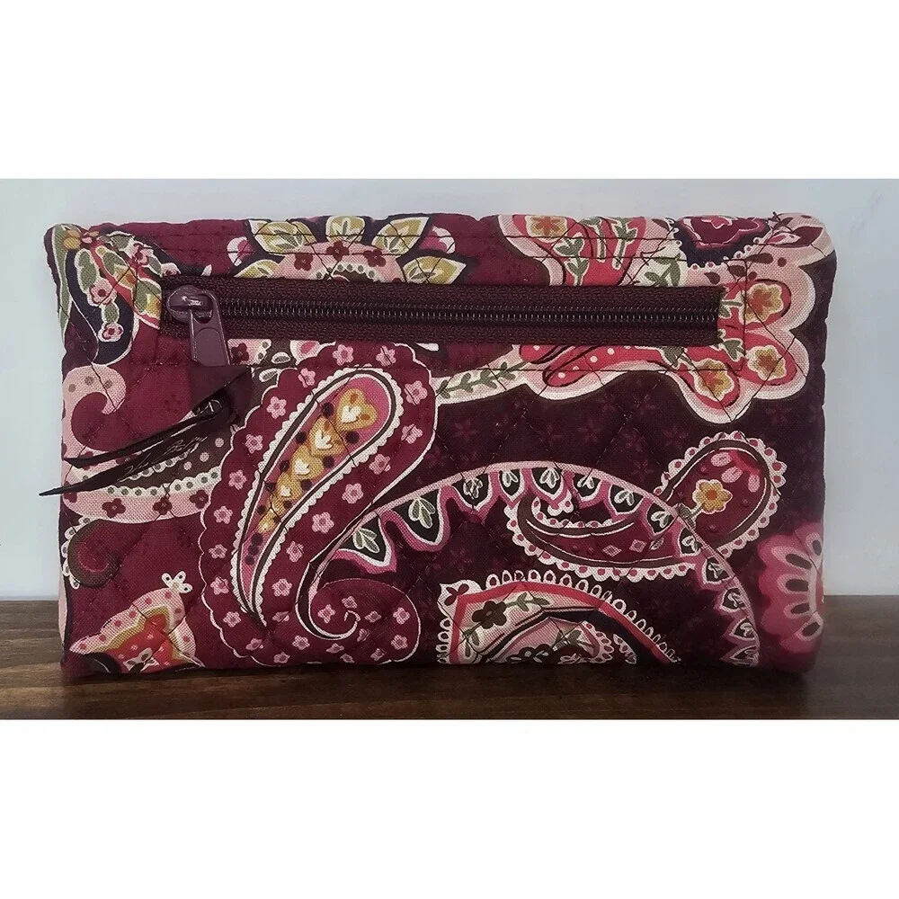 Retired Vera Bradley Piccadilly Plum Trifold Paisley Quilted Canvas Wallet